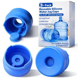 3 & 5 Gallon Water Jug Caps, Non-Spill Leak Free Silicone Covers for Indoor & Outdoor Use, BPA Free Food Grade - Pack of 3