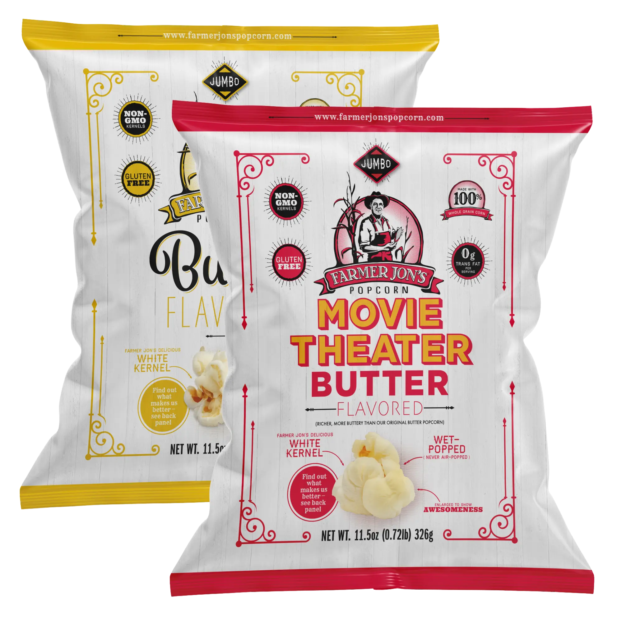 Farmer Jon's Popcorn 11.5 Ounce Bags - Two Pack, Combo (One Movie Theater & One Butter)