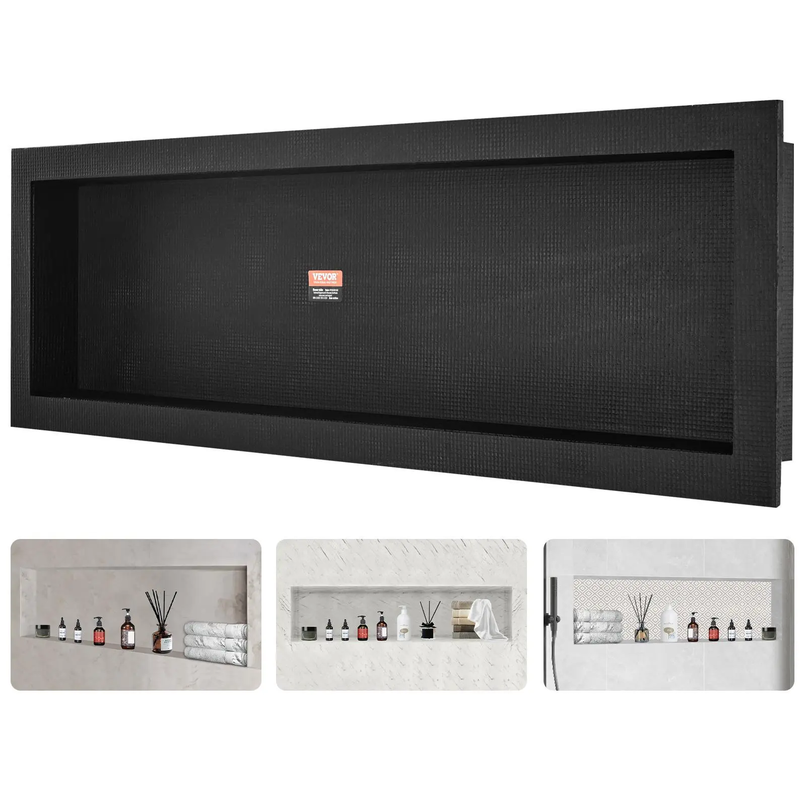 VEVOR Shower Niche Ready for Tile 16" x 50",  , Single Shelf Organizer, Square Corners Wall-inserted Niche Recessed, Sealed Protection Modern Soap Storage Niche for Shower Bathroom, Black#SohoChic,home decor