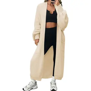 Women's Oversized Long Cardigan Open Front Duster Sweater Coatigan with Pockets