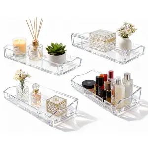 Clear Floating Display Shelves for Wall, Clear Acrylic Card Display Shelf Room Decor for Doll Figurine/Book/Photo/Makeup in Living Room, Bedroom, Kitchen Storage and Bathroom Wall Organizer