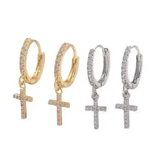 GILDED Micro-Paved Cross Hoop Earrings Daily Versatile Fashion Jewelry
