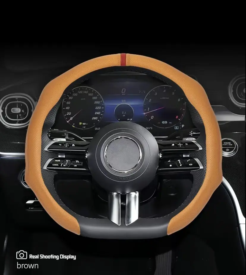 Napa Nappa Leather Steering Wheel Cover Quick Turn Non-Slip Breathable Ultra-Thin Universal Grip for all-Seasons Car Accessories Automotive Gifts- Vehicle Driving Experience anti-slip fit design touch sweat Black rotation Super Truck Sleek Decor