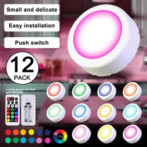 12 Pack Remote Control LED Cabinet Light, LED Push Light Puck Light for Closet, Kitchen, Powered by 3*1.5V AAA Batteries, Remote Uses 2*1.5V AAA Batteries(Batteries not Included)