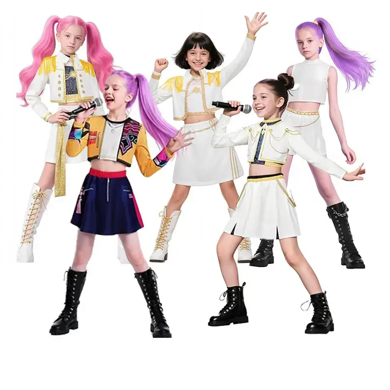 Girls Printed 3-Piece Costume Outfit, Mesh Crop Top and Matching Dance Bottoms, Halloween Cosplay Stage Performance Party Role Play Set
