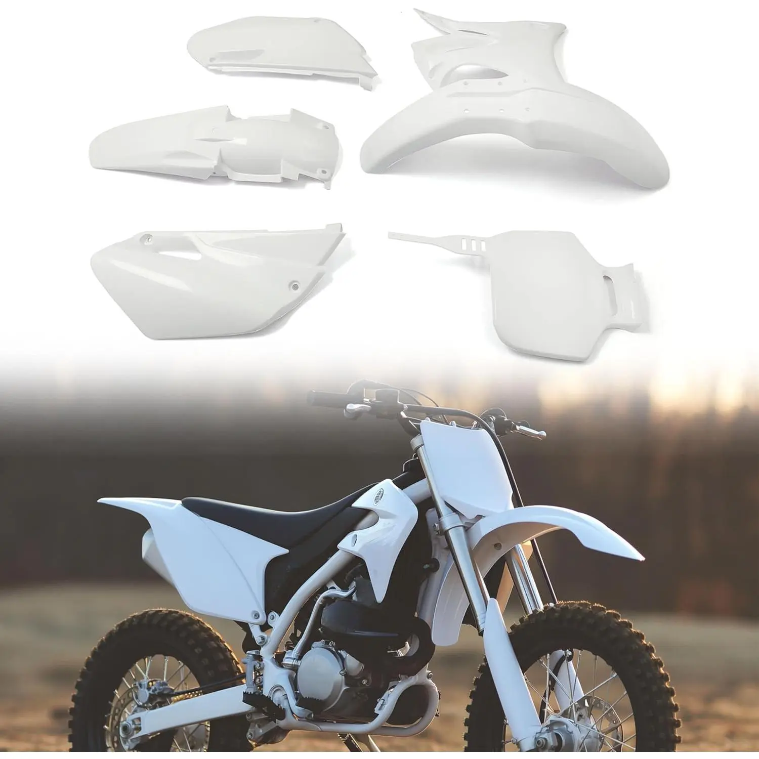 KQQIO Complete Fairing Body Kit for Yamaha YZ85 2002-2014 Dirt Bike - 1 New High-Strength Plastic Kit with Front/Rear Fender, Radiator Cover, Side Panels, Predrilled Pieces (White, Bright & Unique Look), Bright And Unique Look, 1 Kit