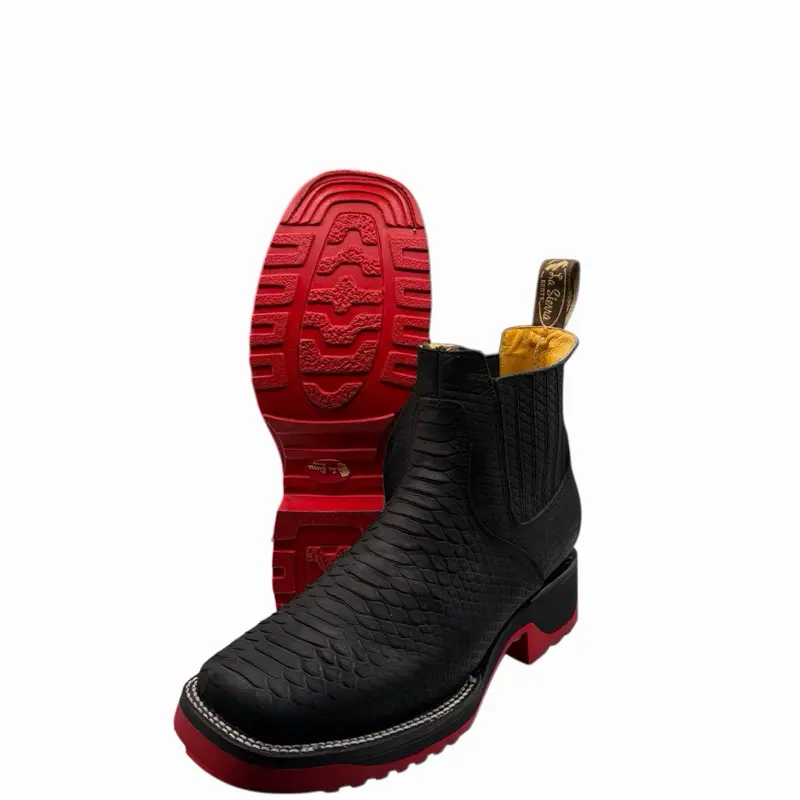 Botin 100% Piel Con Suela Roja/ Ankle Work Boots Leather With Red Sole White Stitching/Made In Mexico/Bota Estilo King Style Hecho En Mexico