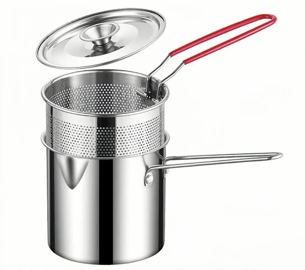 Stainless Steel Deep Fryer Set - 5.12*4.72in 1-Person Mini Pot with Fry Pot, Filter Basket & Food Clip, Rust-Resistant Portable Cookware for Home Kitchen Chips, Chicken Wings Cookware