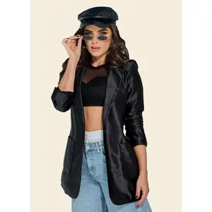 Black Satin Blazer Suit Jacket