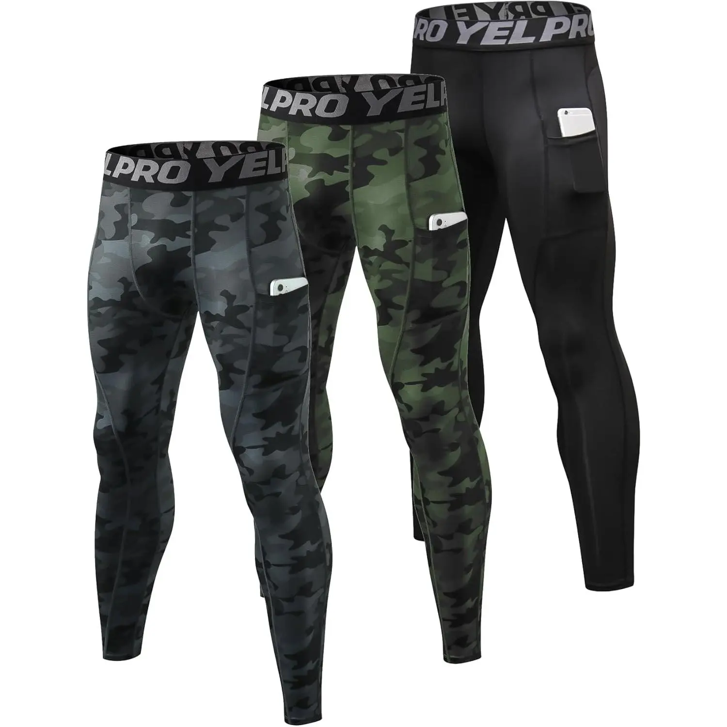 3 Pack Men's Sporty Compression Pants, Athletic Tights with Pockets, Quick-Dry 4-Way Stretch Base Layer for Running & Gym Workouts, Sporty Sports Bottoms