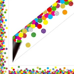 27 Feet Magnetic Border, 19 Sheet Confetti Bulletin Board Border Colorful Whiteboard Blackboard and Metal Surface Decoration for School, Office & Home Use, Easy to Install and Reusable (17” x 1.5”)