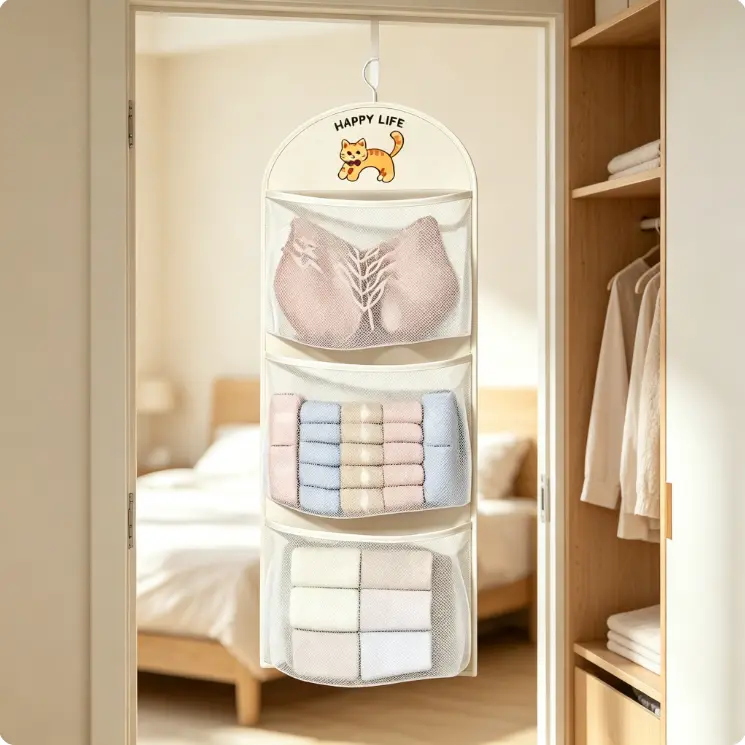 Breathable Washable Organizing Laundry Organizer Bag, Laundry Organizers and Storage, Laundry Bag with Handles, Wall-Mounted Underwear and Socks Classification Bag, Bathroom Bedroom Kitchen Closet Organiser