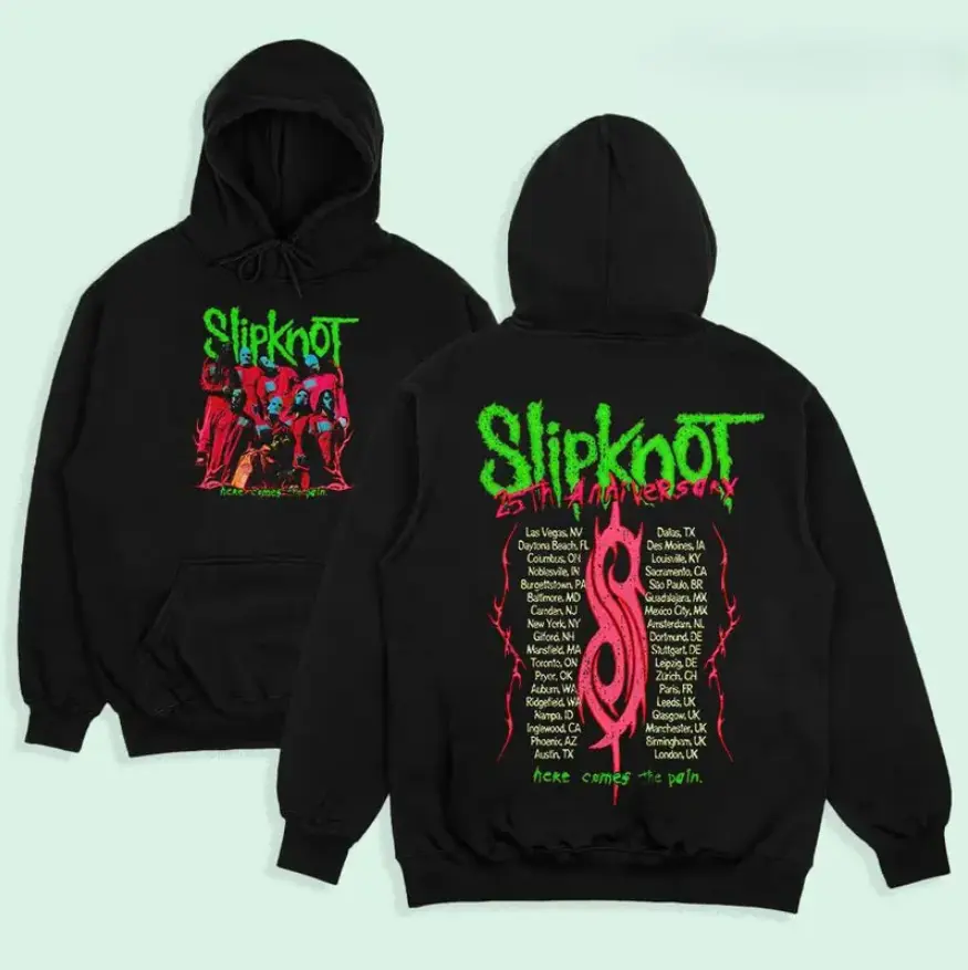 Slipknot Here Comes The Pain 25th Anniversary Tour Crewneck, metal band shirt, Graphic Tee, music fan shirt, metal concert hoodie, metal music hoodie, Gift For Fan Unisex Hooded Sweatshirt