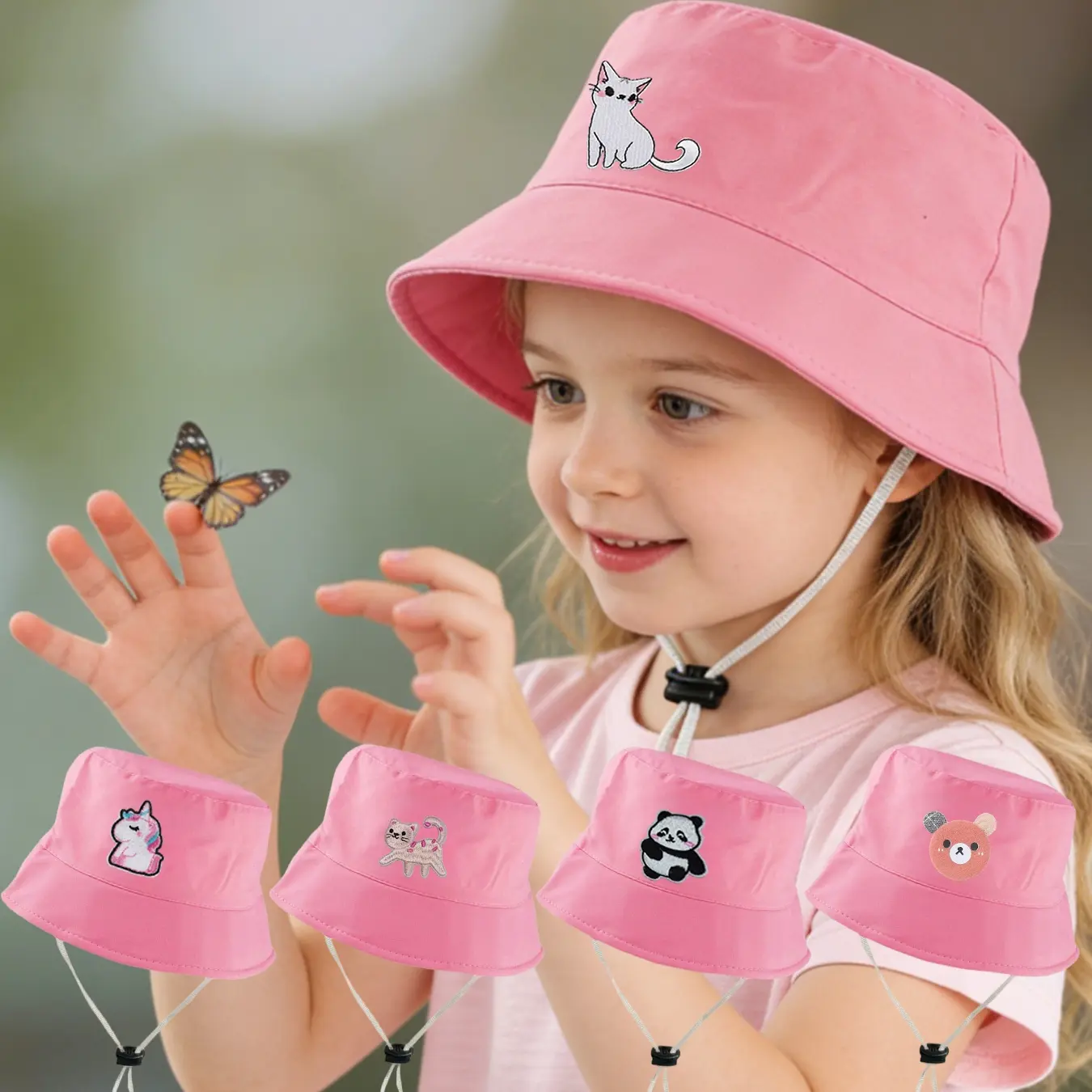1 Piece Kids Toddler Hat Adjustable Cute Cartoon Pattern Bucket Hat Sun Hat Animal Hats Casual Outdoor,Perfect for Vacation and Summer Camp Outdoor Activities Sunscreen Hat(2-6Y)