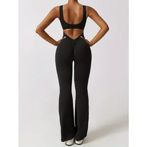 High-Waist Yoga Bodysuit with Pockets - Sleeveless, Tummy Control & Flare Leg - Comfortable for Workout & Casual Wear  Tiktok shop