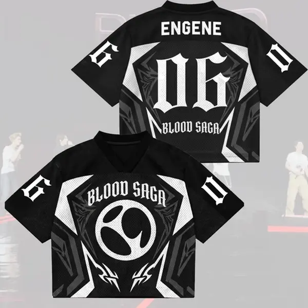 Kpop Boy Band Concert Outfit Football Jersey, Kpop Streetwear Croptop, Engene World Tour Merch Custom Kpop Jersey, Oversized Y2K Concert Top