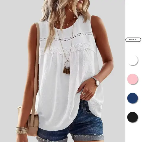 Imily Bela Tank Top for Women Loose Fit Sleeveless Crew Neck Camisole Tops Casual Swiss Dots Summer Cami Shirts Blouse SpringStatements