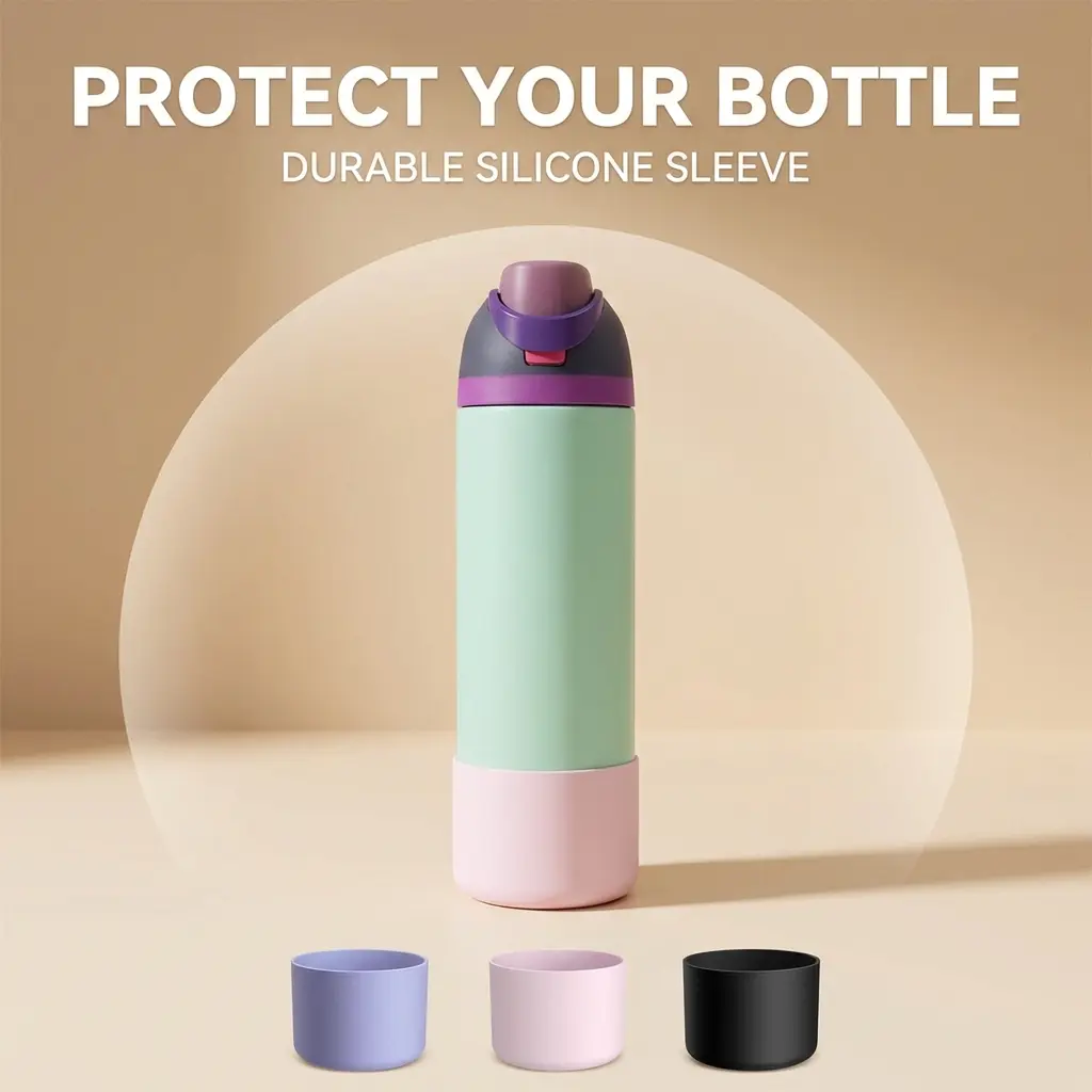 1PC Silicone Water Bottle Boot Tumbler Accessories, Non-Slip Anti-Scratch Car Cup Holder Sleeve for Owala FreeSip 24oz-32oz