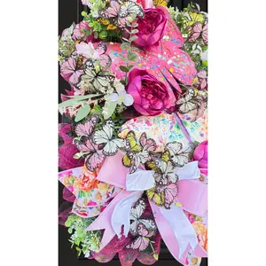 Pink Butterfly Wreath for Front Door | Spring & Summer Floral Door Decor
