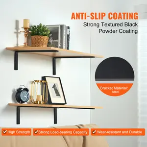 VEVOR Shelf Bracket, Heavy Duty Floating Shelf Brackets 10 x 6 in, 4 Pcs Brackets for Shelves, 5mm Thick Matte Black L Shelf Bracket,Steel Shelving Brackets with 160 lbs Load Capacity Decor Decoration