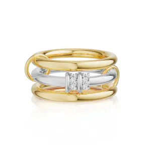 Tewiky Gold Outdoorfun Stackable Rings for Women Non Tarnish, Cubic Zirconiaa Chunky Rings, Silver Gold Multi Ring Mixed Metals Stack Rings Gift Set