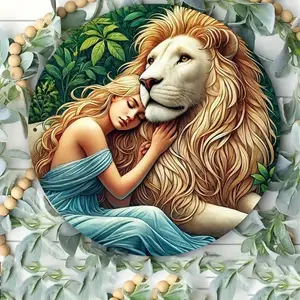 Aluminum White Lion Mythical Wall Art Fantasy Home Decor for Women Men Gift Inspirational Sign 2D Flat Whimsical Room Decor