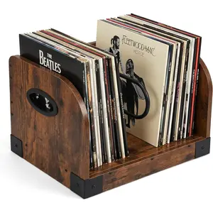 Vinyl Record Storage Rack for 65 LPs, Vinyl Record Album Holder Heavy-Duty Record Storage Shelf with Handles, Record Holder, Multi-Purpose Organizer