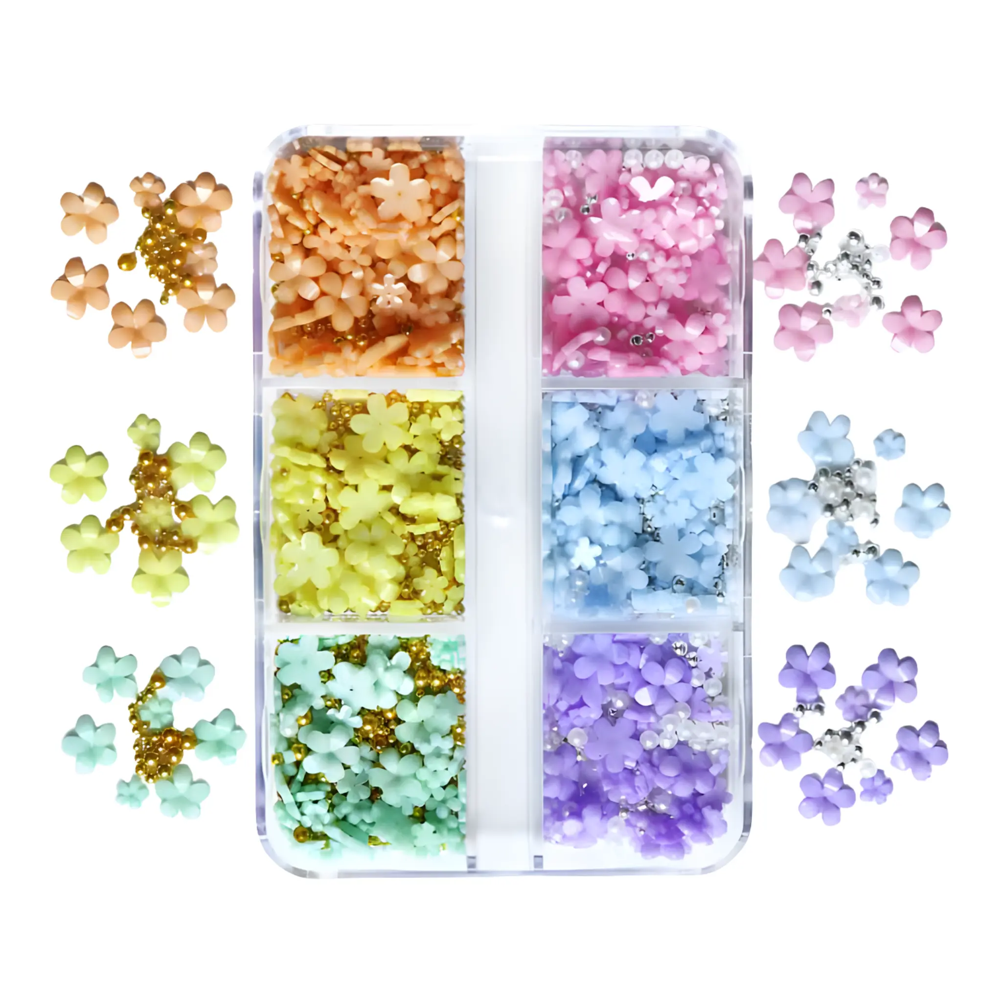 Spring Flowers 3D Nail Charms with Gold Beads | Pastel Flowers Nail Decorations Spring Flowers 3D Nail Charms with Gold Beads | Pastel Flowers Nail Decorations