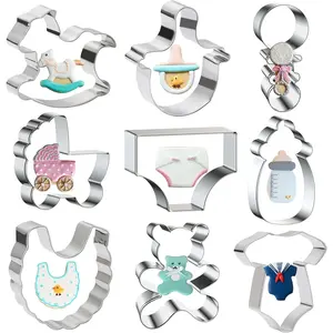 9 count  Shower Cookie Cutters Set, Stainless Steel  Bib Pacifier Cookie Cutters Shapes  Shower Biscuit Cutters Molds for Baking Homemade   Party Supplies
