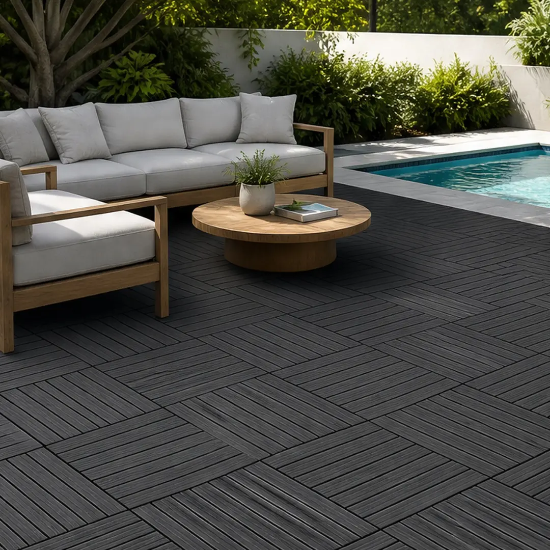 ARCH 12x12 In Interlocking Deck Tiles (44 Tiles, 44 Sq Ft, 36.6 Lb) - Dark Gray Polypropylene Waterproof Outdoor Flooring for Garden - Easy Snap-Together Install, All-Weather Performance for Patio