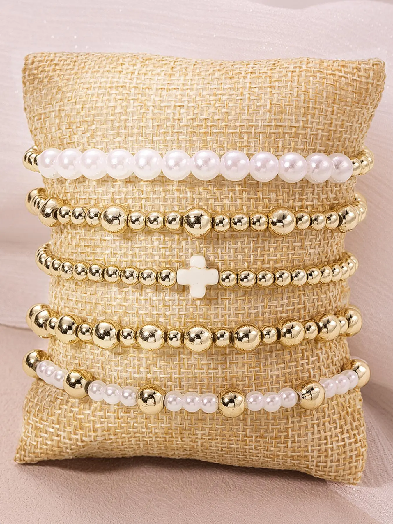 Boho Style Faux Pearl Decorated Bracelet Set, Fashion Cross Charm Beaded Bracelet Sets for Women & Men, Trendy Versatile & Exquisite Jewelry for Birthday Gift, Stackable Bracelets, Bohemian Bracelets