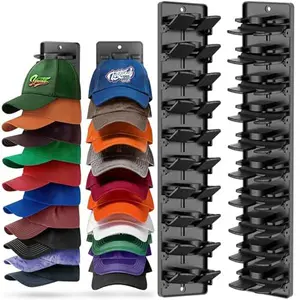 2-Pack Durable ABS Hat Organizer Shelves - Door/Wall-Mountable Rack with Hooks, Holds Up to 20 Hats, Home Decor, Closet/Bedroom Use, Adhesive or Screw Installation, Wall-Mount Hat Hooks