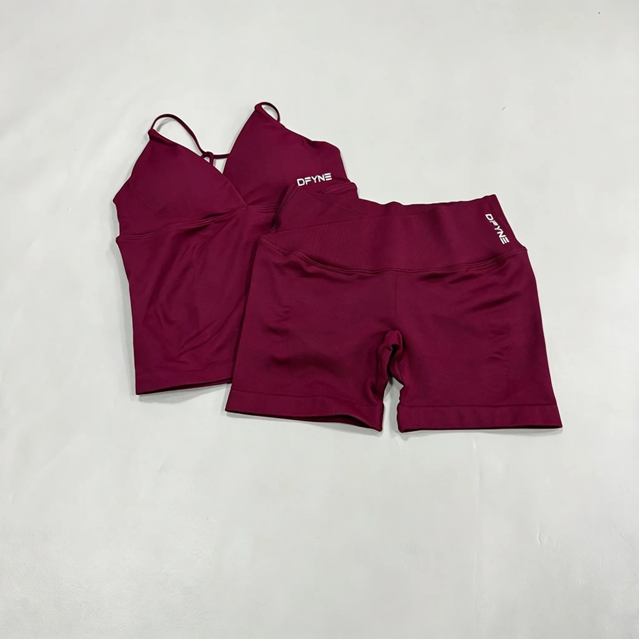 Women's DFYNE 2-Piece Matching Activewear Set - Cross Back Padded Cami Tank Top, High Waist Peach Butt Scrunch Biker Shorts for Women, 4-Way Stretch Breathable Squat-Proof Seamless Workout Clothes for Pilates, Gym, Biker Shorts Women, Workout Clothes Wome