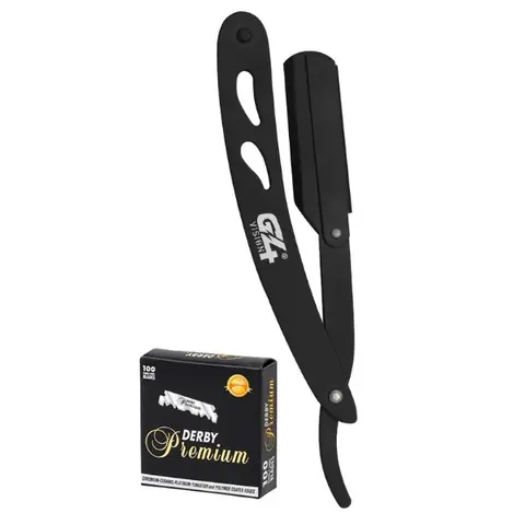 Stainless Steel Straight Razor Shave Set for Barbers - Black All-Metal Shaver, Replaceable Blade Tool with 100 Derby Blades for Daily All Skin Types Shaving, Avoid Discomfort (Beauty & Personal Care)