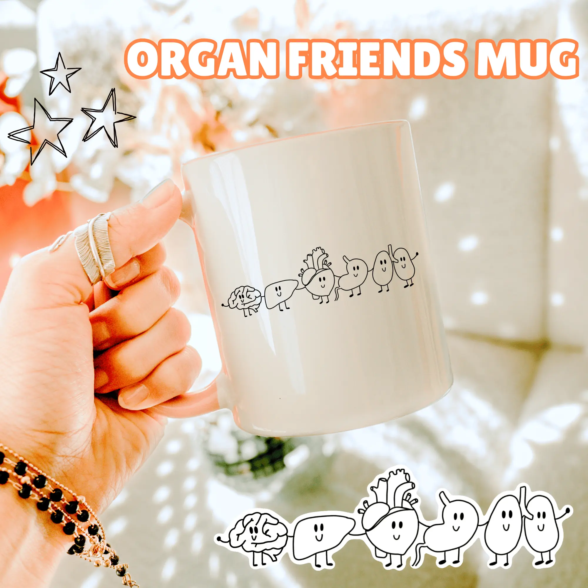 Organ Friends 11oz Ceramic Mug - Adorable Cartoon Organs for Nurses, PA Students, Doctors & Anatomy Enthusiasts - Durable & Fun Gift for Healthcare Workers