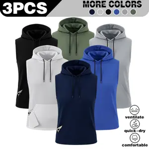 Summer ice silk quick drying hooded sleeveless vest for men, breathable and cool for fitness, running, loose and casual sports, sleeveless vest for summer