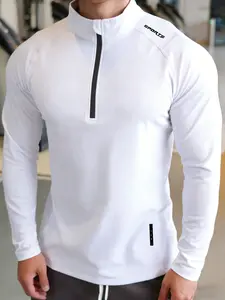 Men's Sportswear Casual Outdoor Fitness Clothing, Fitness Running Tops, Colorblock Half-Zip Fleece Lined Long Sleeve High Stretch Running Top