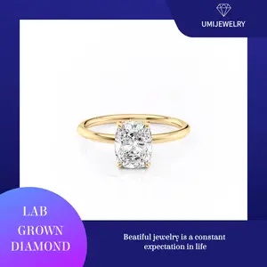Lab Diamond Elongated  Cushion Cut Ring in 18K Gold 3CT