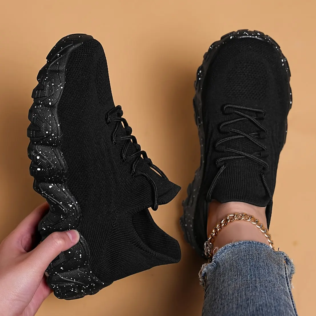 Women's Breathable Knit Walking Shoes, Lightweight Casual Slip-On Sneakers with Cushioned Non-Slip Sole for Gym & Workout, Athletic Shoes