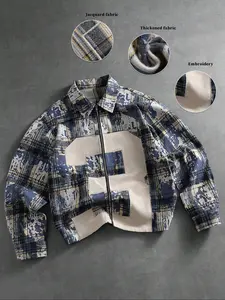 Men's Vintage Plaid Checked Casual Streetwear Shirt, Casual Stylish, Loose Fit Long Sleeve, Street Style Square Zipper Design, Classic Striped Pattern, Casual Fashion, Menswear