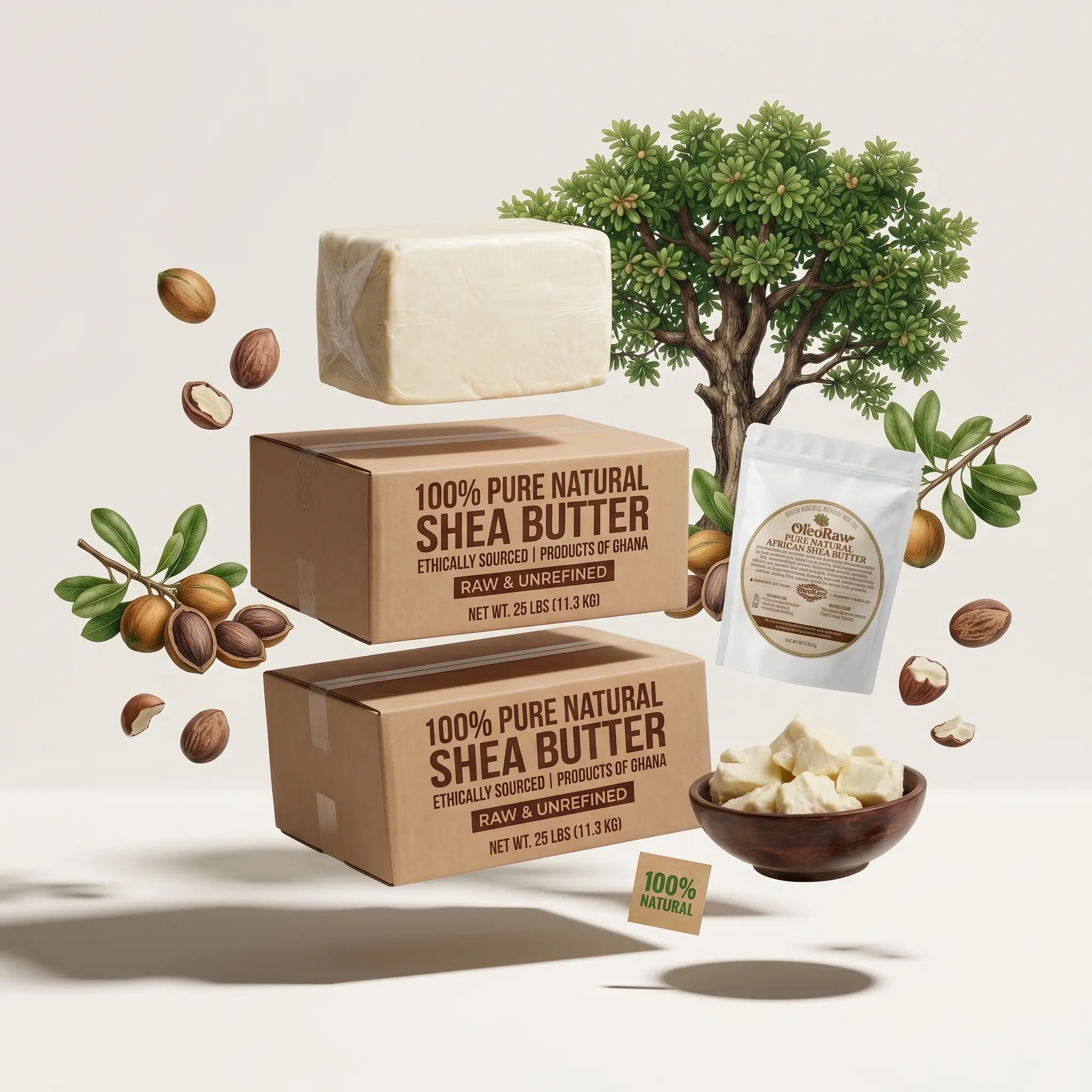 100% Pure Organic Raw Unrefined Grade A Shea Butter - Creamy Solid Deep Hydration Face & Body Moisturizer with Nutty Aroma for Dry Skin, Hair, Cracked Heels