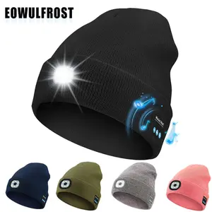 Unisex Wireless Beanie with Light, Musical Knitted Cap with Headphones & Stereo Speakers, LED Hat for Running & Hiking