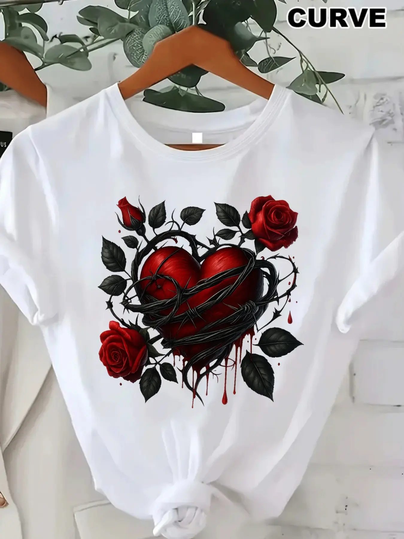 Plus Size, Women's Curve Clothing Curve Tshirts with Print, Casual Shortsleeved Round Neck Top, Mediumstretch Fabric, Machine Washable, Comfortable Fit for All Seasons, Women's Tshirt, Tshirt with Unique Pattern, Comfortable Fit.