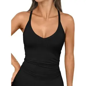 Women's Workout Tank Tops Racerback Camisole Top V Neck Ribbed Sleeveless Casual Basic Ribbed Shirts tanktop Fabric Women's Wear for Beach Fashion & Workouts