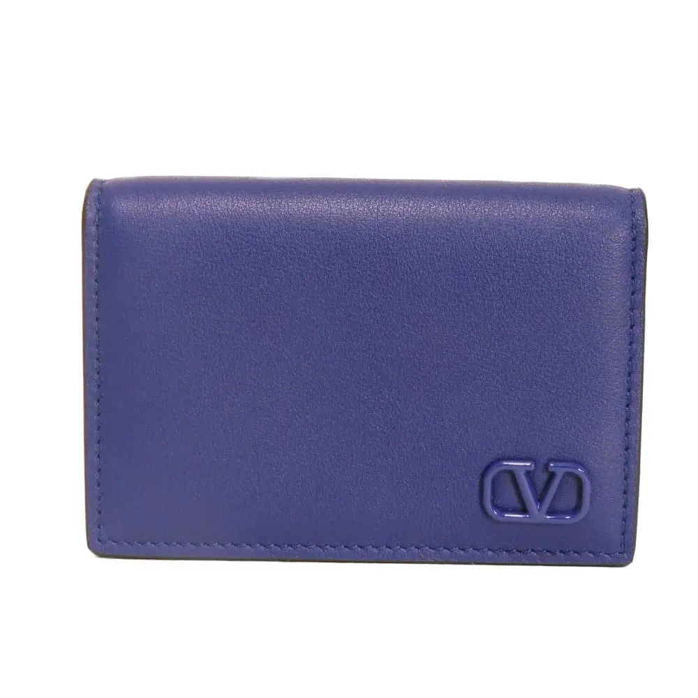 Pre-owned Valentino Calfskin Small Leather Goods Mini Vlogo Signature Card Holder