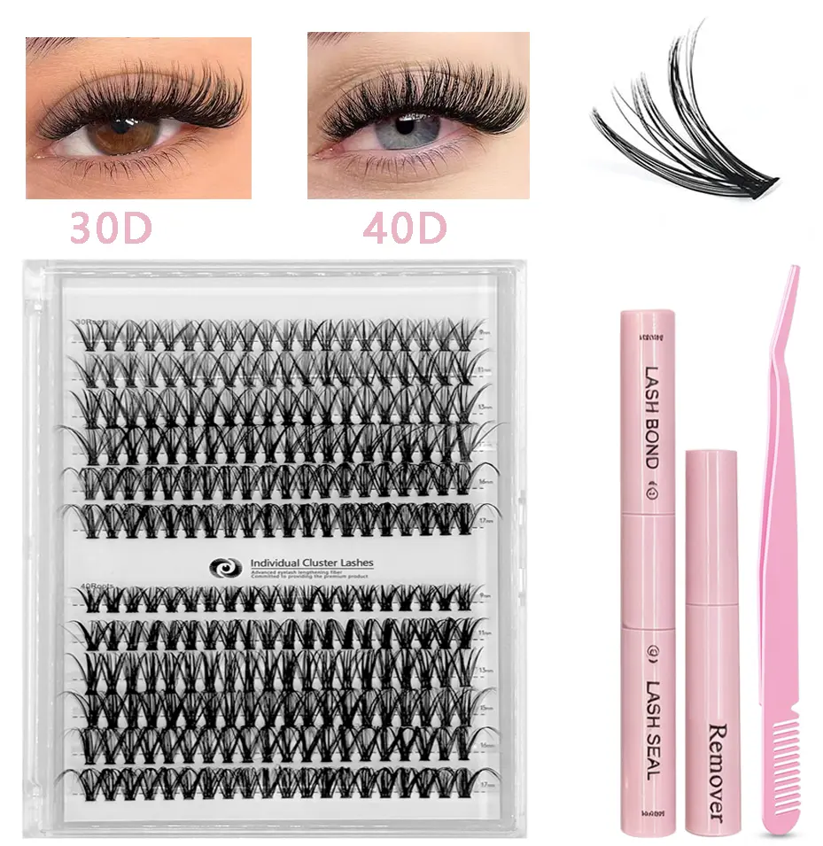 Cosmetic Eyelash Clusters Kit - 30/40 Clusters All-in-1 DIY Makeup Set with Glue & Tweezers for Layered Captivating Eyes & Long-Lasting Eyelash Extensions lash clusters lash cluster lash extensions eyelash clusters lashes clusters kit