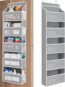 5-Tier Over The Door Mesh Shelf Organizer - Hangable Storage with Large Capacity Pockets, 44 lb Load Capacity, Anti-Tilt Design, Easy Installation, Space-Saving Shelves for Bedroom, Bathroom, Grey Insert