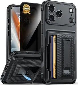 for iPhone 17 Prom max/Pro/Air Wallet Case [4-5 Card Holder] [RFID Blocking] [Full Camera Protection] [Kickstand] [Military Grade Protection] +1 Privacy Screen Protector,Shockproof Rugged iPhone Case for iPhone 17 Prom max/Pro/Air