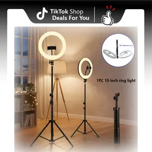 10" Selfie Ring Light with 63" Adjustable Tripod Stand & Phone Holder for Live Stream/Makeup, Upgraded Dimmable LED Video lights for Tiktok/YouTube/Zoom Meeting/Photography#New Years