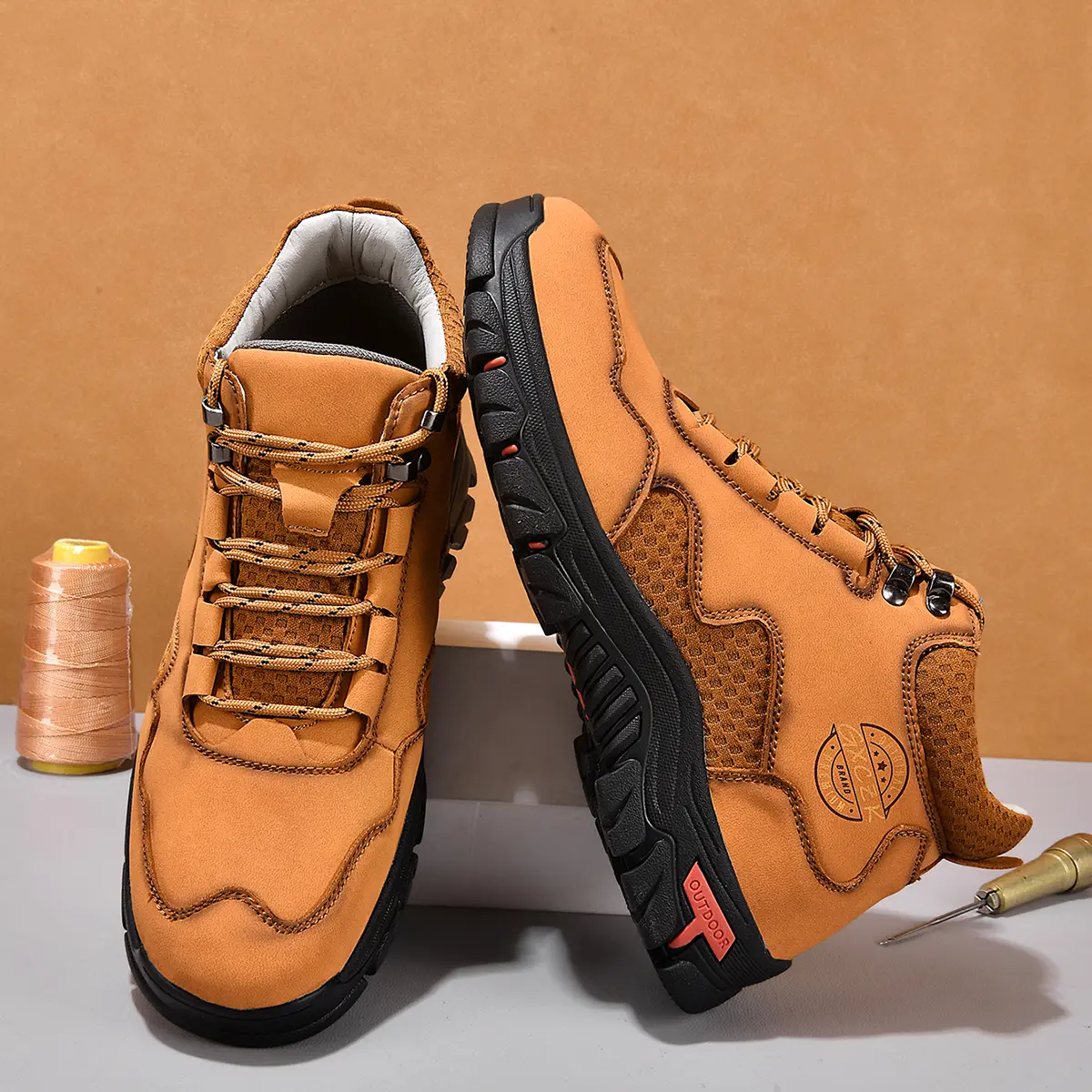 YYT1 Men's New Fashion Mid-top Casual Shoes Lace-up Outdoor Hiking Leather Boots,waterproof boots & tiktok shop
